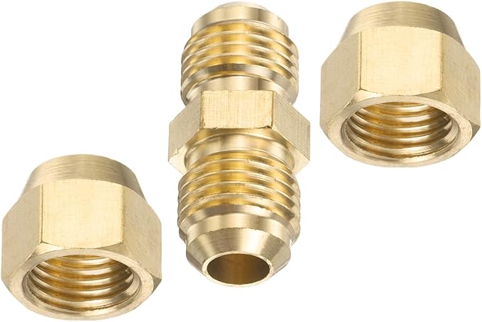 PATIKIL 8mm OD Copper Pipe Extension Joint Connectors,1Pcs Free Welding Copper Flare Fittings Pipe Coupling Adapter with Flare Nuts for AC Pipeline Connection