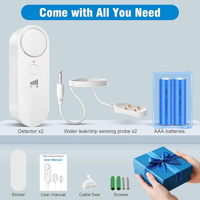 Daytech 3in1 Water Alarm for Basements with 6.5ft Detection Cable Water Sensor for Bathroom Water Leak Detectors for Home RV Kitchen Sump Pump Alarm for Water Heater Washing Machine Sink (2 Pack)