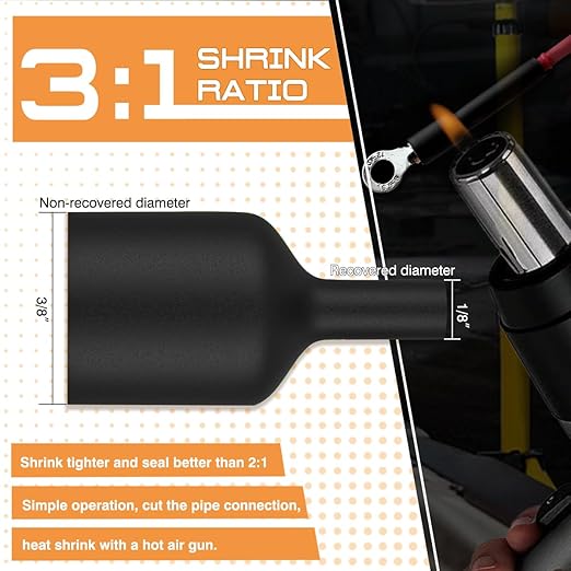 Marine Grade Heat Shrink Tubing 3:1, 3/4 Inch (19.1mm) 82 Ft – Dual Wall Adhesive Lined Waterproof Heat Shrink for Large Cables & Wire Harnesses,for Automotive, Marine & Industrial Use-Balck