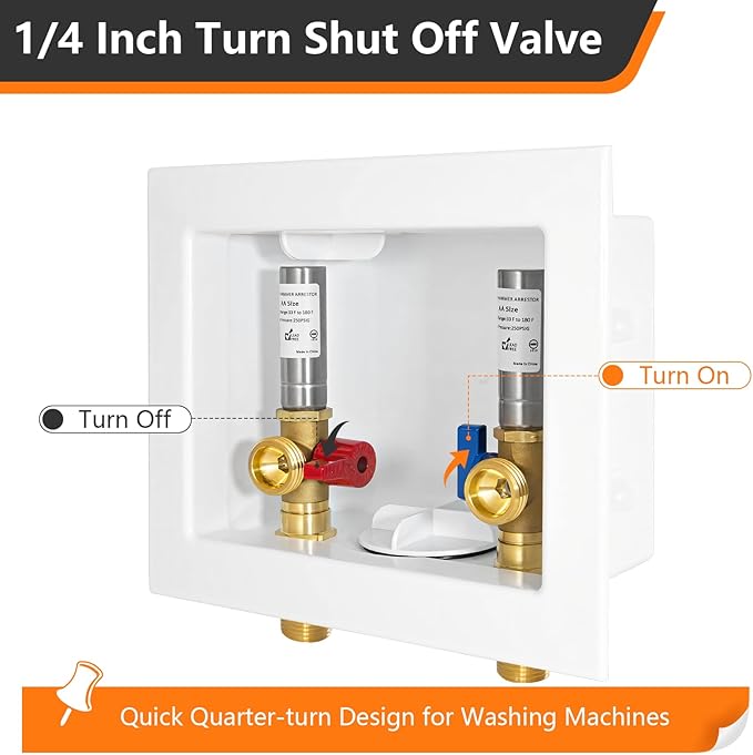 1-Pack HeSun Washing Machine Outlet Box, 1/2 Inch MIP(Sweat) Inlet x 3/4 Inch MHT Outlet, Laundry Pex Washer Outlet Box,with Stainless Steel Arrestor(WM006)