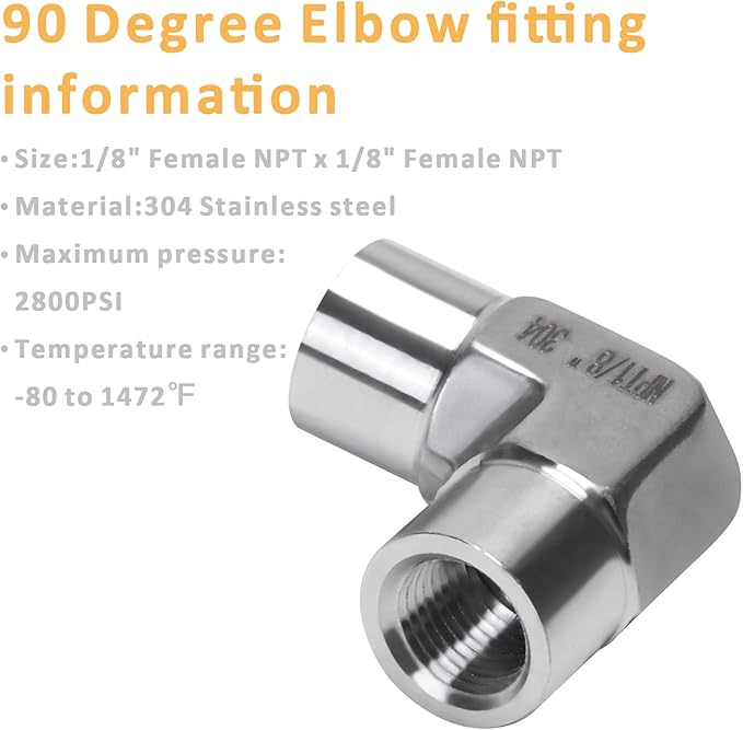 90 Degree Street Elbow - 1/8" NPT Female to 1/8" NPT Female Stainless Steel 304 Heavy Duty Forged Barstock Street Elbow Adapter Pipe Fitting (pack of 2)