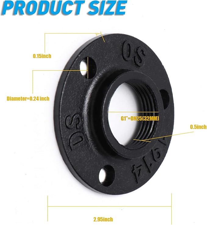 1" Antirust Black Painted Floor Flange, 10 Pack Malleable iron Pipe Fittings for Industrial vintage style, Flanges with Threaded Hole for DIY Project/Furniture/Shelving Decoration (10, 1")