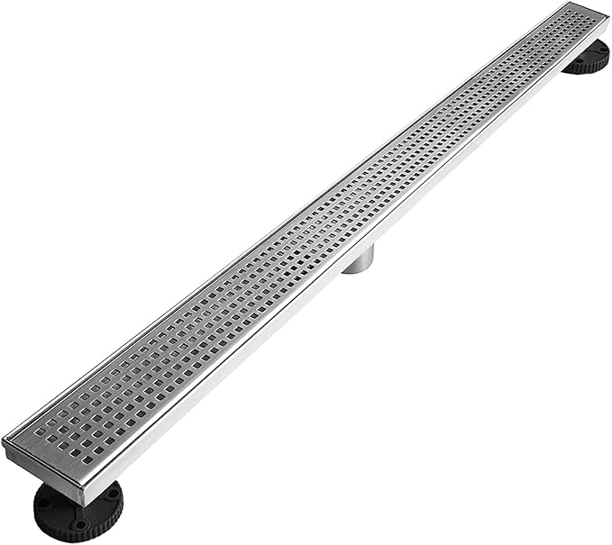 Neodrain 40-Inch Linear Shower Drain with Removable Quadrato Pattern Grate,Brushed 304 Stainless Steel Rectangle Shower Floor Drain, Linear Drain with Leveling Feet,Hair Strainer