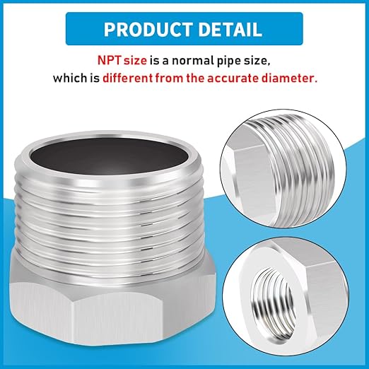 Quickun Stainless Steel Reducing Hex Bushing, 1" Male NPT to 1/4" Female NPT, Reducer Bushing Pipe Hose Fitting(Pack of 1)
