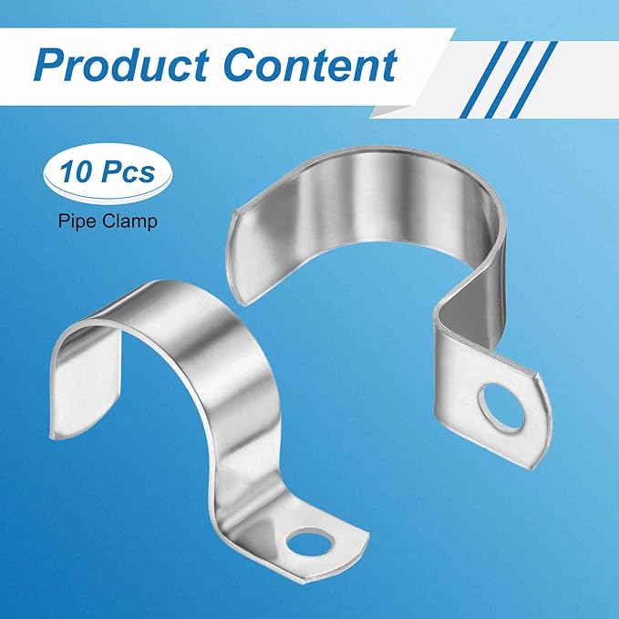 HARFINGTON 1-5/8 Inch Pipe Strap, 304 Stainless Steel Conduit Clip 10Pcs Single Hole Strap Clamp for Pipe Tube Cable Fixing (42mm, Silver)