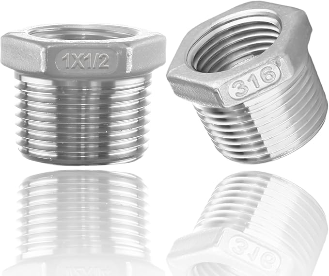 316 Stainless Steel Hex Bushing Reducer, 1" NPT Male to 1/2" NPT Female Pipe Fitting Adapter - Corrosion Resistant Connector for Plumbing, Hydraulic, Air, Oil & Gas Systems (1" to 1/2")