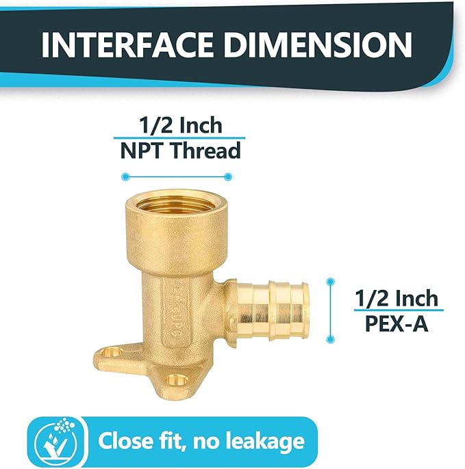 (10-Pack) Seelink PEX-A Expansion Fittings, PEX-A 1/2" x 1/2" Female NPT Drop Ear Elbow, Brass Expansion Pipe Fittings, ASTM F1960