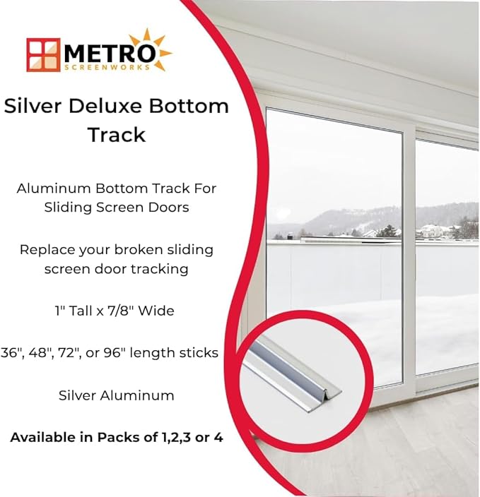 Sliding Screen Door Tracking - Silver Deluxe Bottom Track - Easy Assembly Hardware for DIY - Heavy Duty Silver Aluminum Track - 1” Wide 3/8” Tall - 72 in, 1 Piece