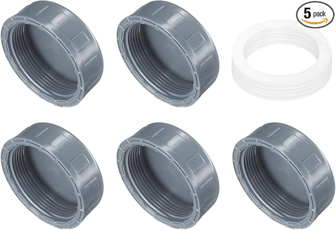 uxcell 5Pcs 2 Inch PT Female Thread PVC Pipe Fitting Cap, Cleanout Water Drain End Caps, Pipe Plug Socket Fittings with Gasket for Water Heater Supply Lines, Plumbing, Gray