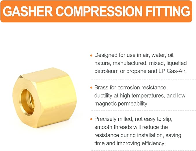 GASHER 60PCS Brass Compression Fitting Kit,Sleeve Ferrules&Insert Tube Support&Ferrule head,5/16" Tube OD