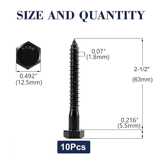 5/16" x 2-1/2" Hex Head Lag Screws Bolts 10Pcs 304 Stainless Steel 18-8, Partial Thread, Hexagon Head Wood Screws by Black Oxide by SG TZH