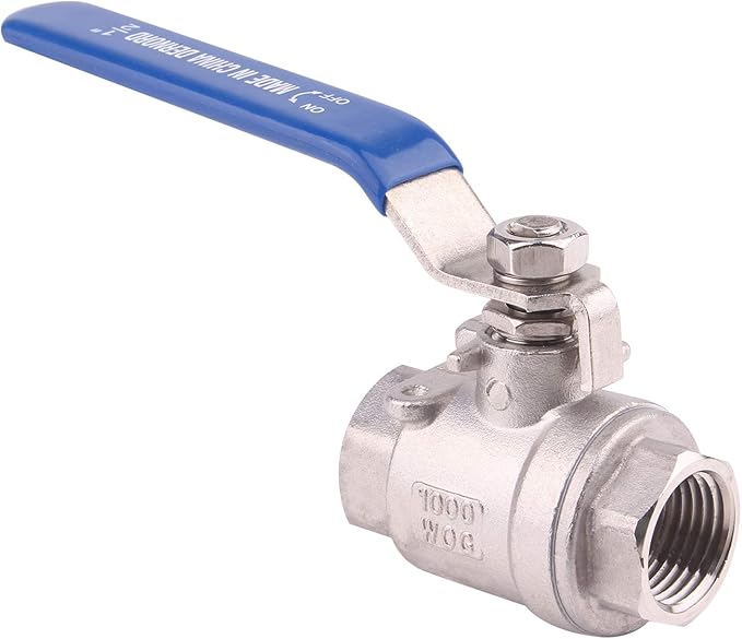 DERNORD Full Port Ball Valve Stainless Steel 304 Heavy Duty for Water, Oil, and Gas with Blue Locking Handles (1/2" NPT)