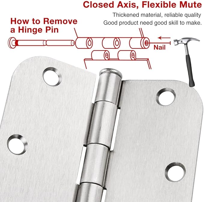 24 Pack Nickel Door Hinges Brushed Nickel 3 1/2 Interior Door Hinges Satin Nickel 3.5 Inch with 5/8” Radius Corners 3 ½"x 3 ½" Silver Hardware Controls JIW Garage Factory
