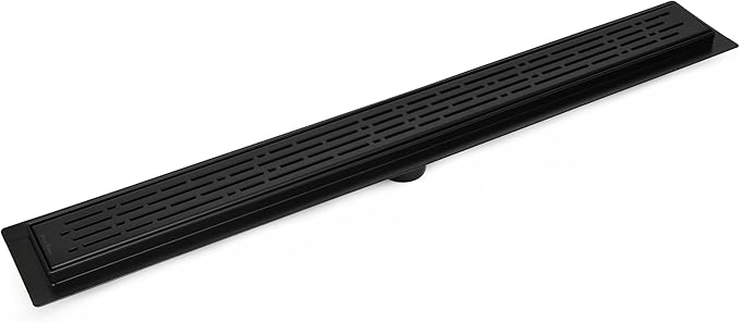304 Stainless Steel 48 Inch Matte Black Shower Drain Kit Broken Lane Linear Shower Drains for Tile Floor Long Hair Catcher Strainer Grate Cover Bathroom (Matte Black, 47 Inch)