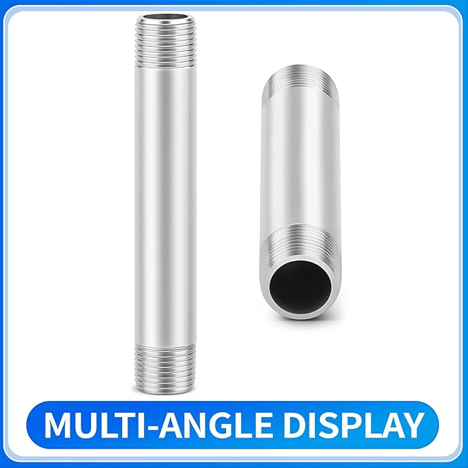 ChillWaves 304 Stainless Steel Pipe Fitting, Nipple Cast Pipe 3/8" NPT Male x 3/8" NPT Male Thread 6" Length(150MM)(2-PACK)