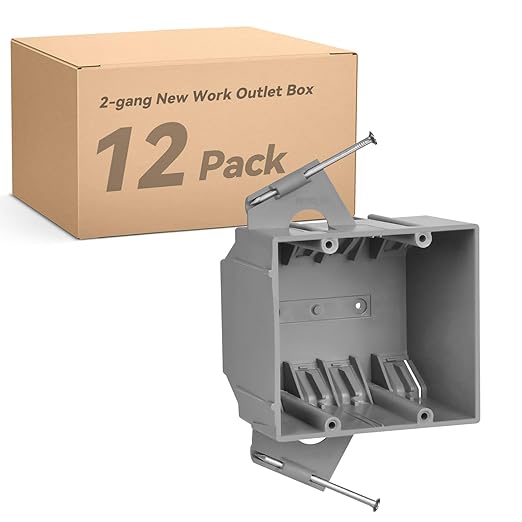 2-Gang PVC New Work Outlet Box, Electrical Outlet Box for New Construction, 32 Cubic Inch, UL Listed, 12 Pack