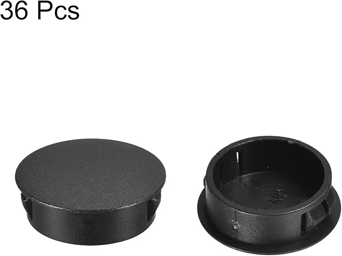 uxcell 1-11/64" Plastic Hole Plugs, 36Pcs Flush Type Panel Round Snap in Fastener Knockout Locking Plugs for Furniture Insert End Caps Panels, Black