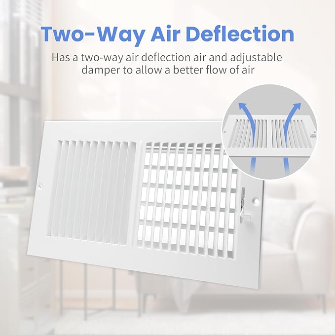 12 x 6 Inch [Duct Opening] Air Vent Covers for Wall or Ceiling - High Airflow 2 Way Steel Ventilation - Adjustable Wall/Ceiling Register, 13-3/4 Inch x 7-3/4 Inch [Overall Dimensions]
