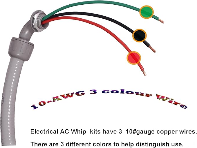 (1/2" Dia * 6 Feet with Wire) Yariwiz Flexible Electrical Conduit Liquid Tight PVC Conduit Kit with 3-Conductor 10 Gauge AWG Wires, Sealtight Seal Flex Liquidtight Wire Outdoor Non Metallic Grey