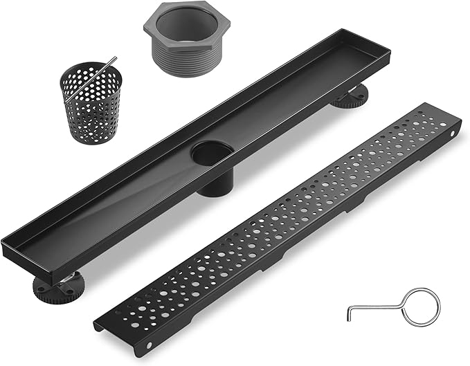 Linear Shower Drain 36 Inch, Bubbles Shower Drain SUS-304 Stainless Steel, 51L/Min Fast Drainage Floor Linear Drain, US Standard CUPC Certified, Matte Black, SD-099
