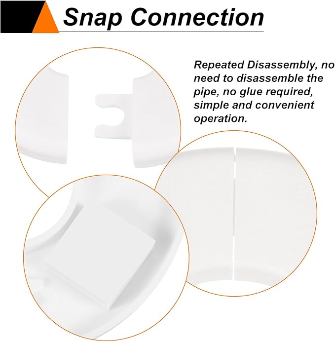 HARFINGTON 8pcs Wall Split Flange 51mm/2" Self-Adhesive Plumbing Cover Plates ABS Plastic Round Escutcheon Plate Buckle Design for Water Pipe Bathroom Kitchen Decoration, White
