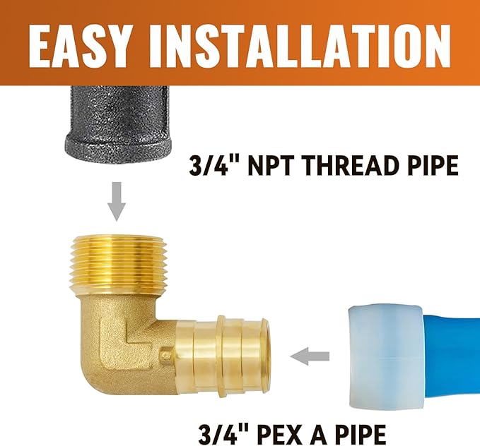 SUNGATOR 2-Pack PEX A Expasnion 3/4"x 3/4" Male NPT Elbow Threaded Adapter Brass Fitting, No Lead Brass, ASTM F1960 ONLY For Pex-A Tubing