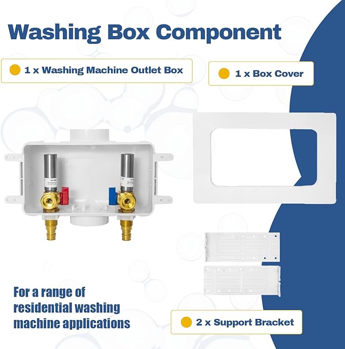 5-PACK GUOFIS Washing Machine Outlet Box with Center Drain,PEX Laundry Washer Box with Stainless Steel Water Hammer Arrestor (1/2"PEX-A Expansion Connection Inlet X 3/4"MHT Outlet)