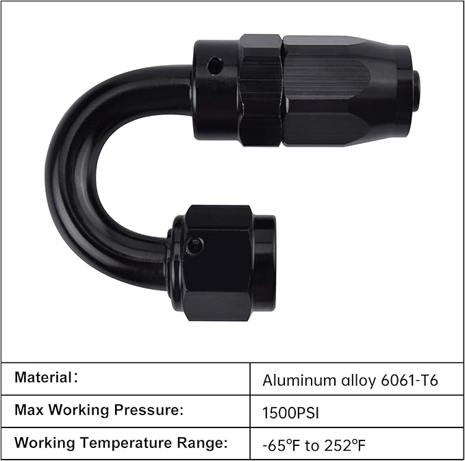 EVIL ENERGY 8AN Hose End Fitting 180 Degree Swivel for CPE Braided Hose Black