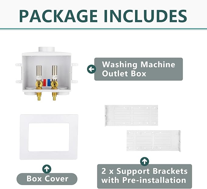 (Pack of 2) Niikappu Washing Machine Outlet Box, 1/2 Inch Pex Crimp Inlet x 3/4 Inch MHT Outlet Connection, Washer Box with Double Drains, with Stainless Steel Water Hammer Arrestor