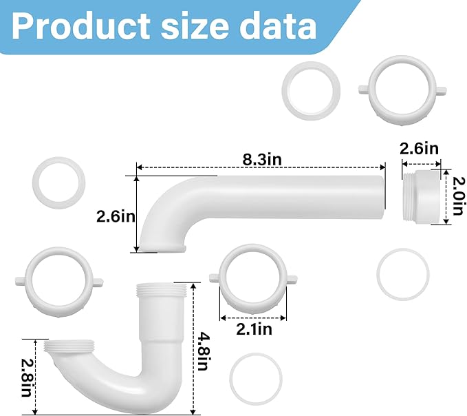 White P Trap 1-1/2 Inch for Sink Drain, Plastic Trap with White Threaded Adapter and TPE Seal for Bathroom, Kitchen, Laundry, 1 Pack