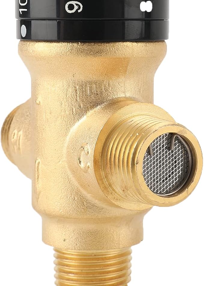 TreMax Thermostatic Mixing Valve, Shower Mixing Valve with NPT Thread US Standard, Temperature Constant Control Valve, Fahrenheit Scale Mark, Solid Brass- Golden