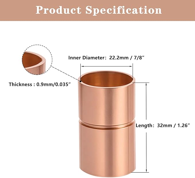 Straight Copper Coupling Fittings, 7/8 Inch Copper Pipe Welding Joint Connector Adapter for HVAC Air Conditioner, Sweat End Pipe Fitting with Rolled Tube Stop, Pack of 2