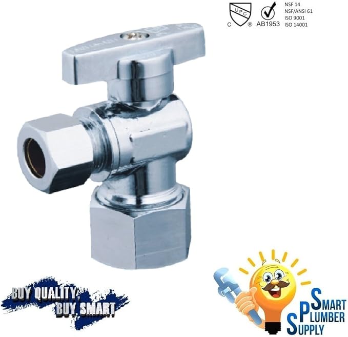 Pack of 10 pcs 1/4 Turn Compression Angle Stop Valve 3/8" OD x 5/8" OD (129-22S) Lead-free