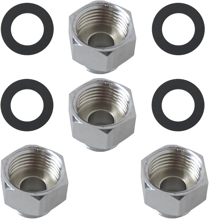 1/2" Female to 3/8" Male Reducer Adapter, 4-Pack Compression Water Line Fitting with Rubber Washer Fit for Faucet Supply Hose