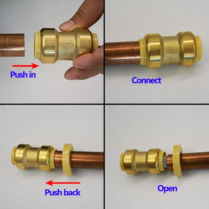 HQMPC 1" Pex Fitting Pex tee 6 Pcs Push Fit Plumbing Tee, Push-to-Connect Plumbing Fittings, Brass Pipe Connector T Fittings for Copper, PEX, CPVC, No Pb (6pcs, 1 Inc)