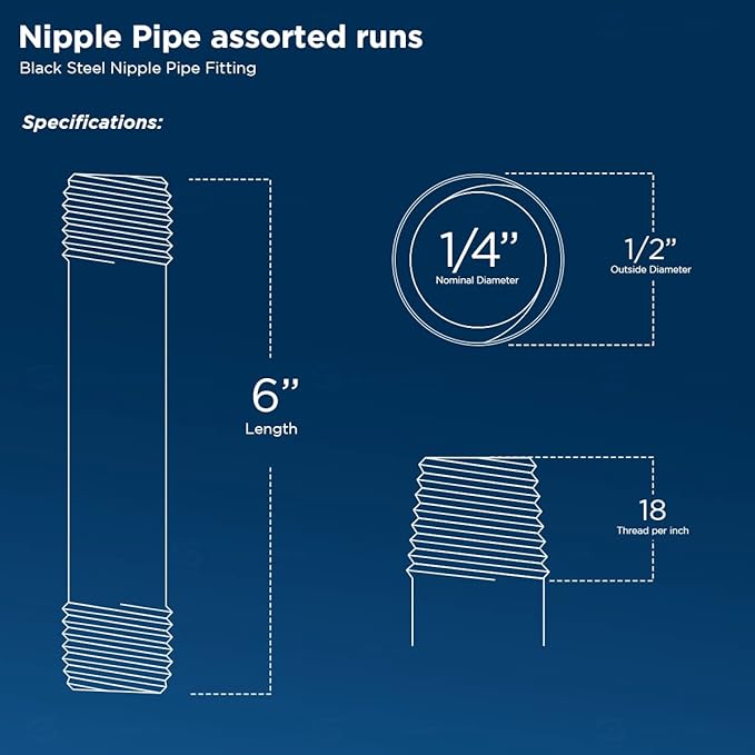 Everflow Supplies NPBL1460-5 close nipple pipe, 1/4" x 6", Black