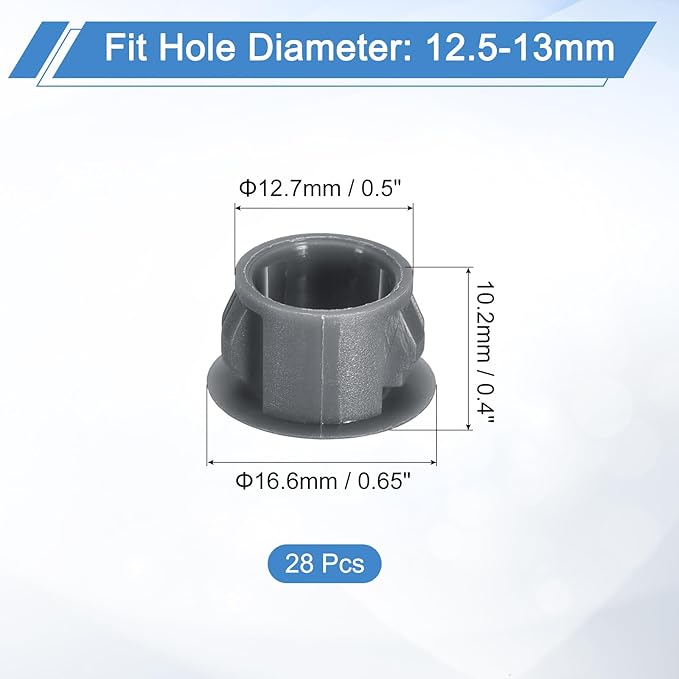 uxcell 28Pcs 13mm(1/2") Nylon Hole Plugs, Flush Type Panel Round Snap in Fastener Knockout Locking Plugs for Furniture Insert End Caps Panels, Gray