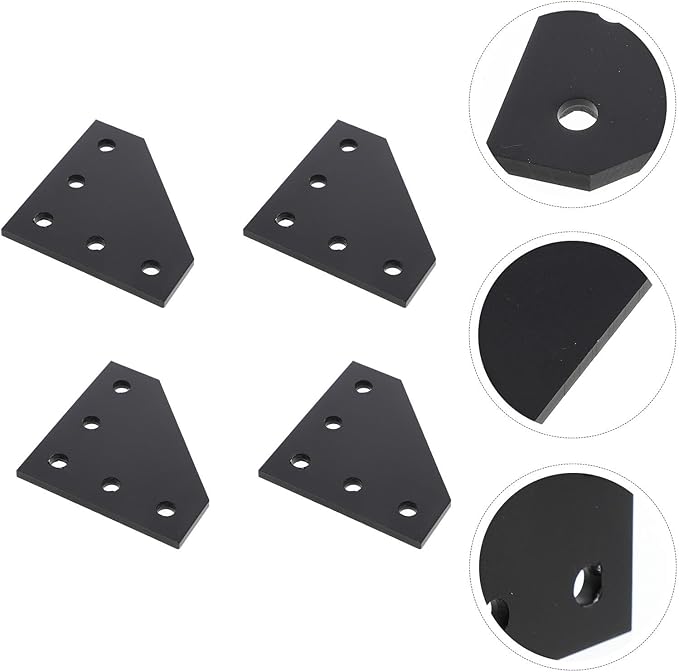 4Pcs Aluminum Alloy 5-Hole L-Shaped Joint Board Metal Angle Bracket Connector for Industrial Aluminum Extrusion Profiles, Black Corner Reinforcement Plates for Structural Framing