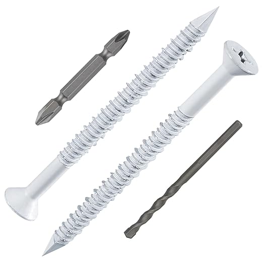 WenSilon(100 PCS) 1/4" x3-1/4 White Concrete Screw Anchor White Flat Head for Anchoring to Masonry, Block or Brick Stucco