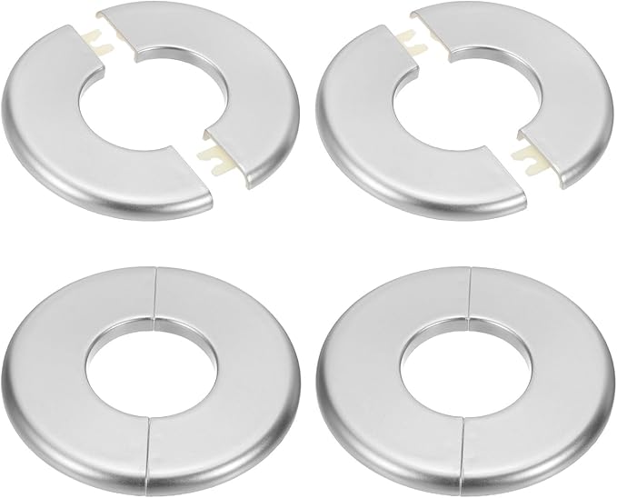 PATIKIL Wall Split Flange 105mm / 4.1" OD, 4 Pcs Round Escutcheon Plate Cover PPR Plumbing Cover Plates with Self-Adhesive Tape for 44mm / 1.7" Dia Water Pipe Faucet, Silver