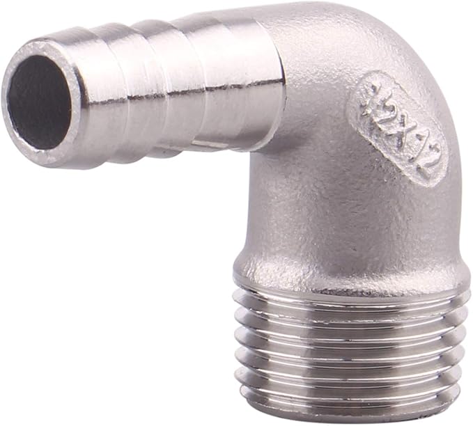 DERNORD 1/2" Hose Barb x 1/2" Male NPT Stainless Steel 90 Degree Elbow- Home Brew Pipe Fitting
