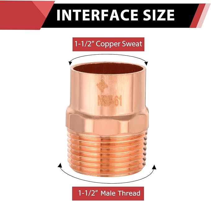 EFIELD 1-1/2-Inch Copper Male Adapter C x MNPT, LF Copper Plumbing Fittings with Sweat Solder X MNPT Connection (1-1/2-inch),(COPPER120)
