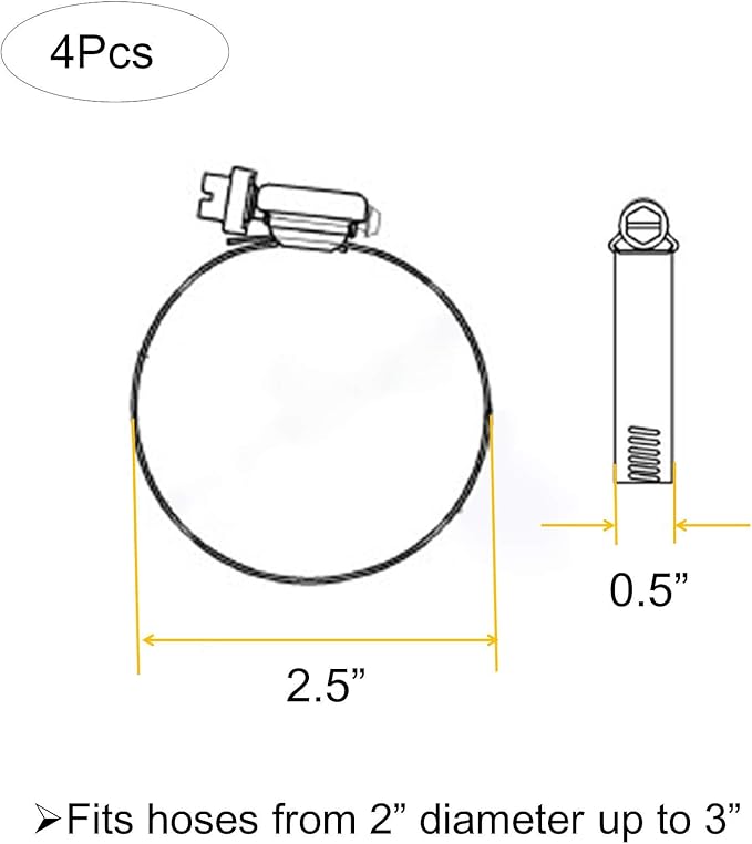 4Pcs 2.5" Adjustable 304 Stainless Steel Duct Clamps Clamp Pipe Clamp Air Ducting Clamp worm drive hose clamps （ 52mm-76mm, For 2.5" Hose)