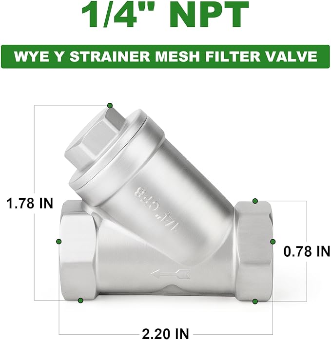 TAISHER 1PCS 304 Stainless Steel 1/4" NPT Female WYE Y Strainer Mesh Filter Valve CF8 WOG 800