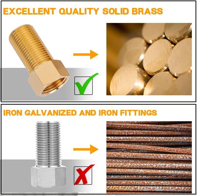 Brass Pipe Fitting, 1/2" Female to 1/2" Male Pipe Nipple Extension Connector, Hex Bushing Adapter Set with Teflon Tape, Length 30MM/40MM/50MM (3PCS)