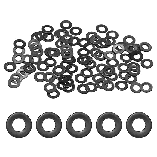 100-Pack M2 Flat Washers, Metric 5mm OD 0.3mm Thick 304 Stainless Steel Washers for Bolts Screws Nuts for Automotive/Machinery/Furniture, Flat Metal Washers [Black Galvanized]