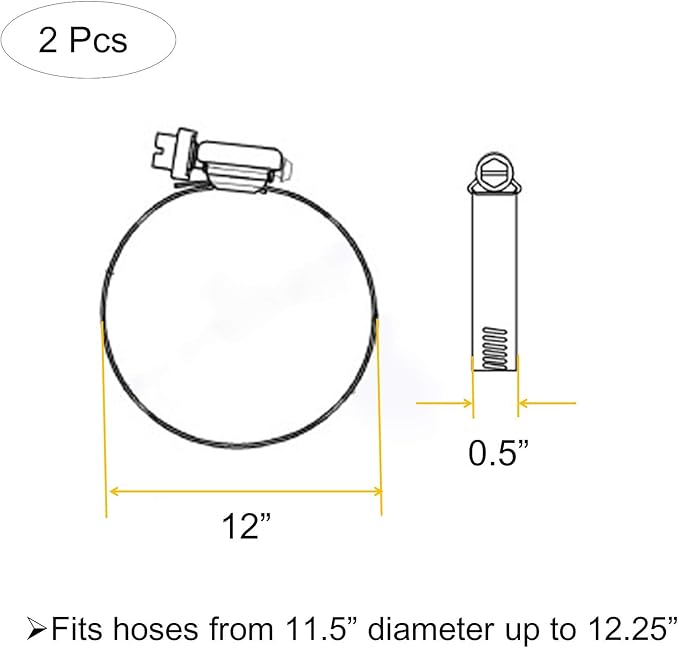 2Pcs 12"(Diameter) Adjustable 304 Stainless Steel Duct Clamps Hose Clamp Pipe Clamp Air Ducting Clamp worm drive hose clamps (289mm-311mm)