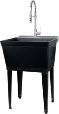 Utility Sink Extra-Deep Laundry Tub in Black with High-Arc Stainless Steel Coil Pull-Down Sprayer Faucet, Integrated Supply Lines, P-Trap Kit, Heavy Duty Floor Mounted Freestanding Wash Station