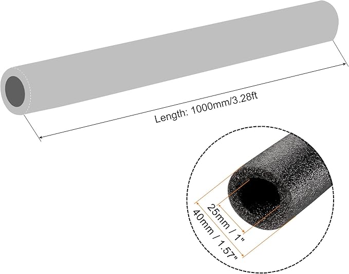 MECCANIXITY Foam Tube Sponge Protective Sleeve Black Seal Sleeve Polyethylene Pipe 25x40mm(1x1.57 Inch) for Pipe Insulation, Pack of 2