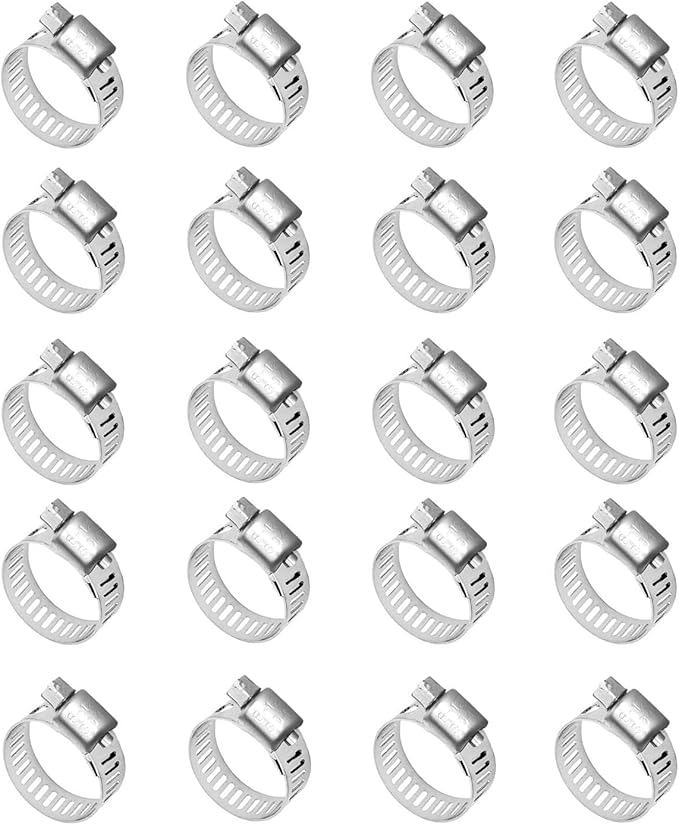Hose Clamp-20pcs Stainless Steel Hose Clamps Adjustable 1/4''-7/16''(6-12mm) Worm Gear Hose Clamp,Metal Fuel Line Pipe Clamp for Fuel Line,Plumbing,Mechanical Applications,Radiators,Garden etc.